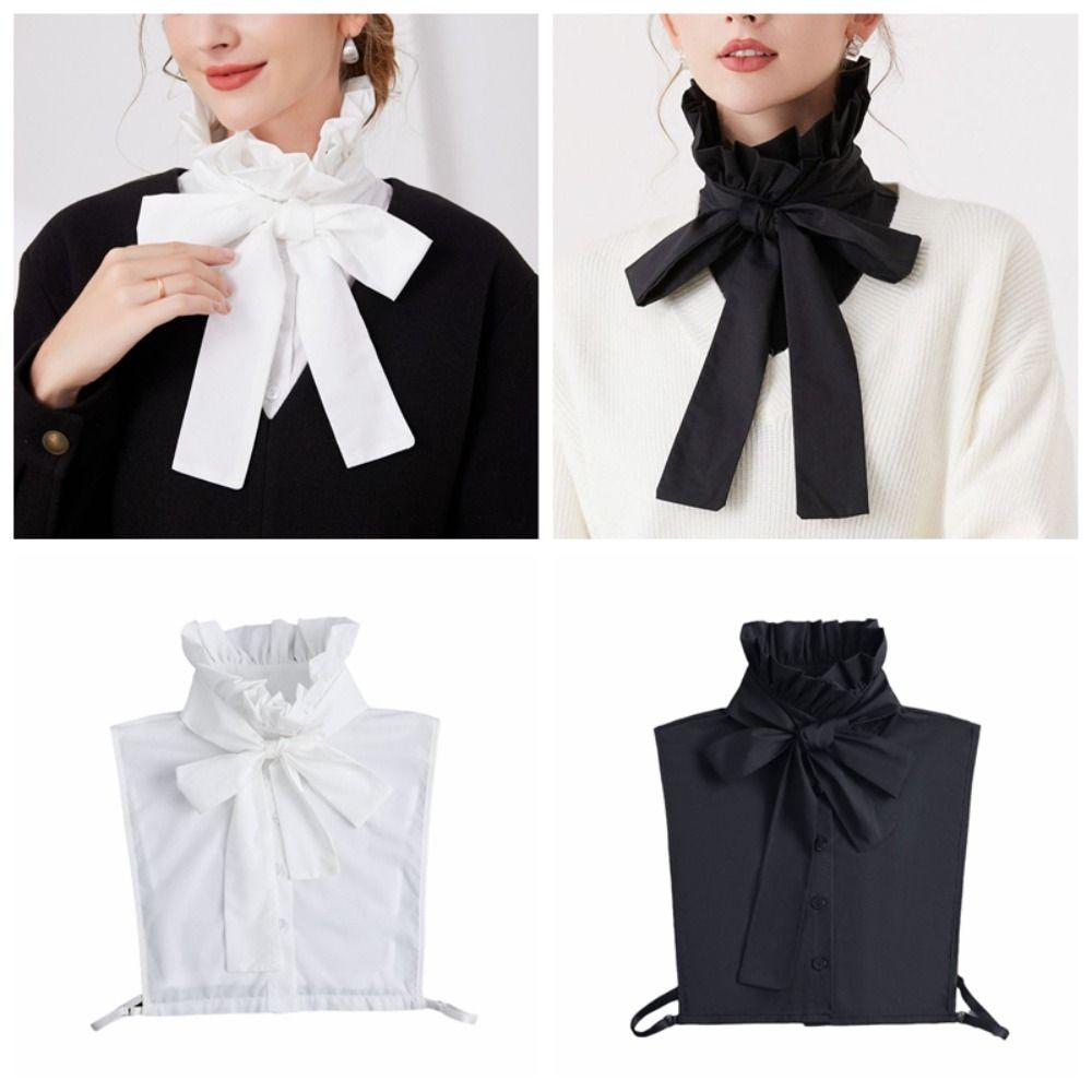 New Cotton Ruffle Bow Decoration Detachable White Fake Collar Black Blouse Sweater Lapel Top Clothing Accessories