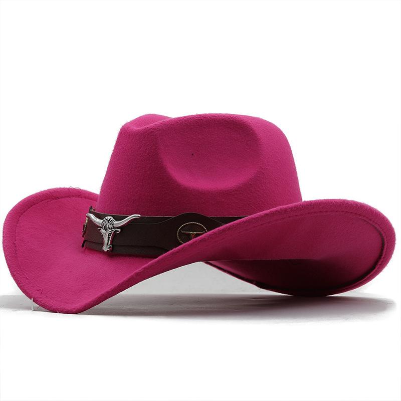 Top Hat Ethnic Style Cow Label Western Cowboy Top Hat Rolled Edge Retro Riding Hat Wool Felt Hat