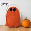 Halloween Party Favor Sack Ghost Candy Bag for Kids, Cute Fabric Treat or Trick Bucket Tote with Handle, Spooky Snack Goodie Bags Supplies Storage