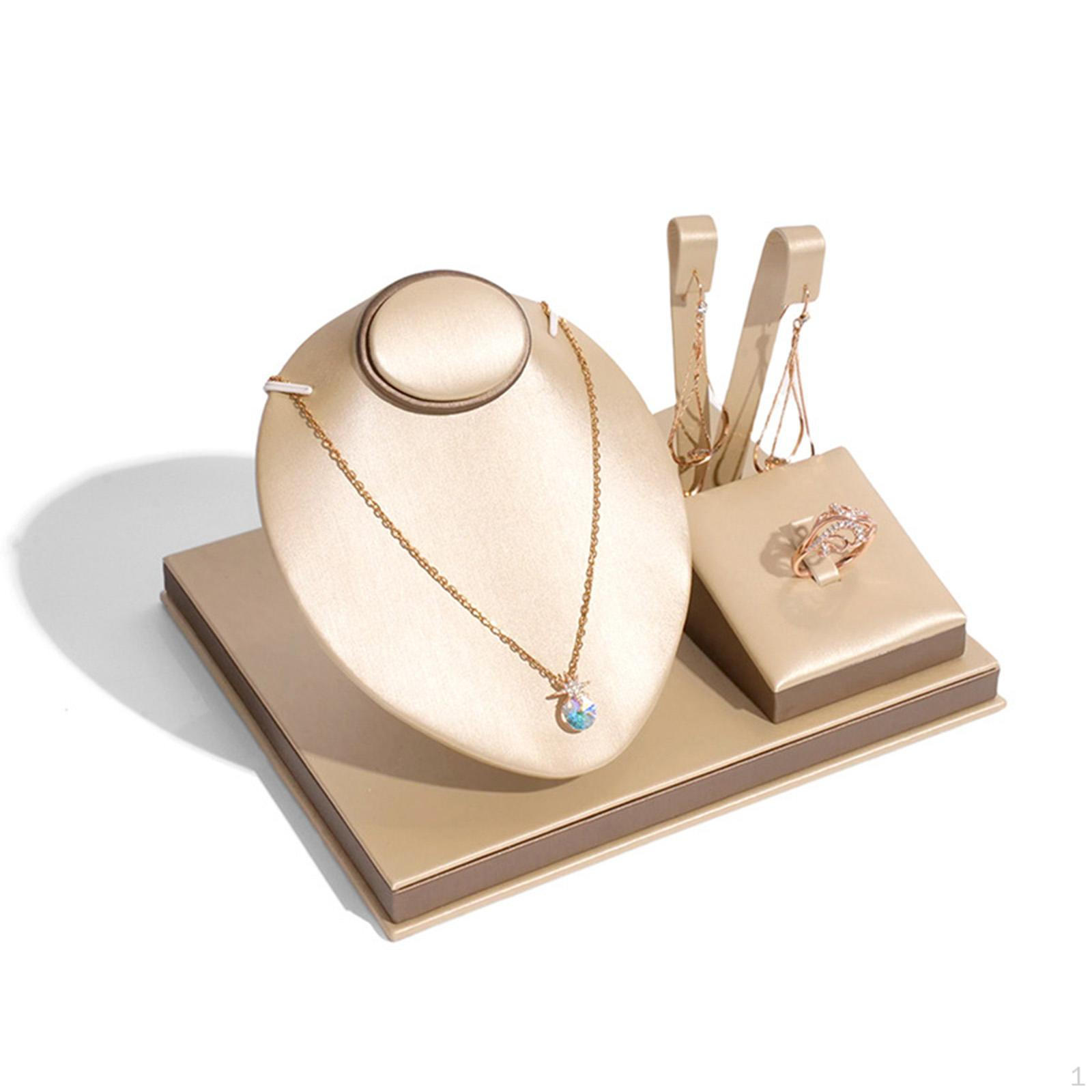 

Бюст/манекен для демонстрации ювелирных изделий Модная презентация ПУ кожа Набор ожерелье и серьги golden