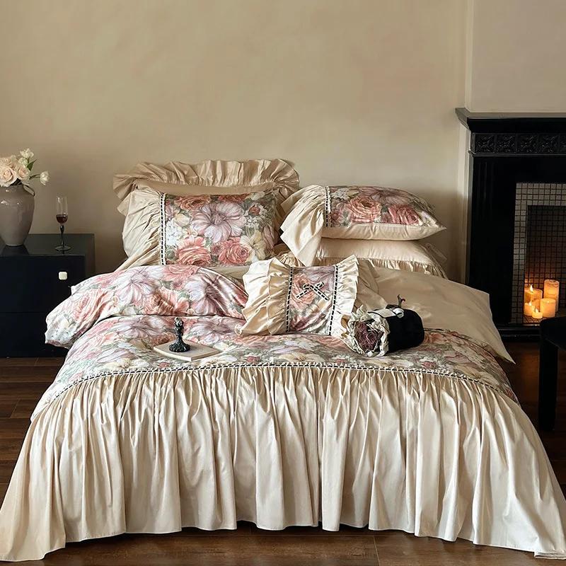 

Romantic 100S Double-Strand Australian Cotton Four-Piece Flower Digital Printing Cotton Quilt Cover 1.8m bed 4-piece set&Flat Sheet