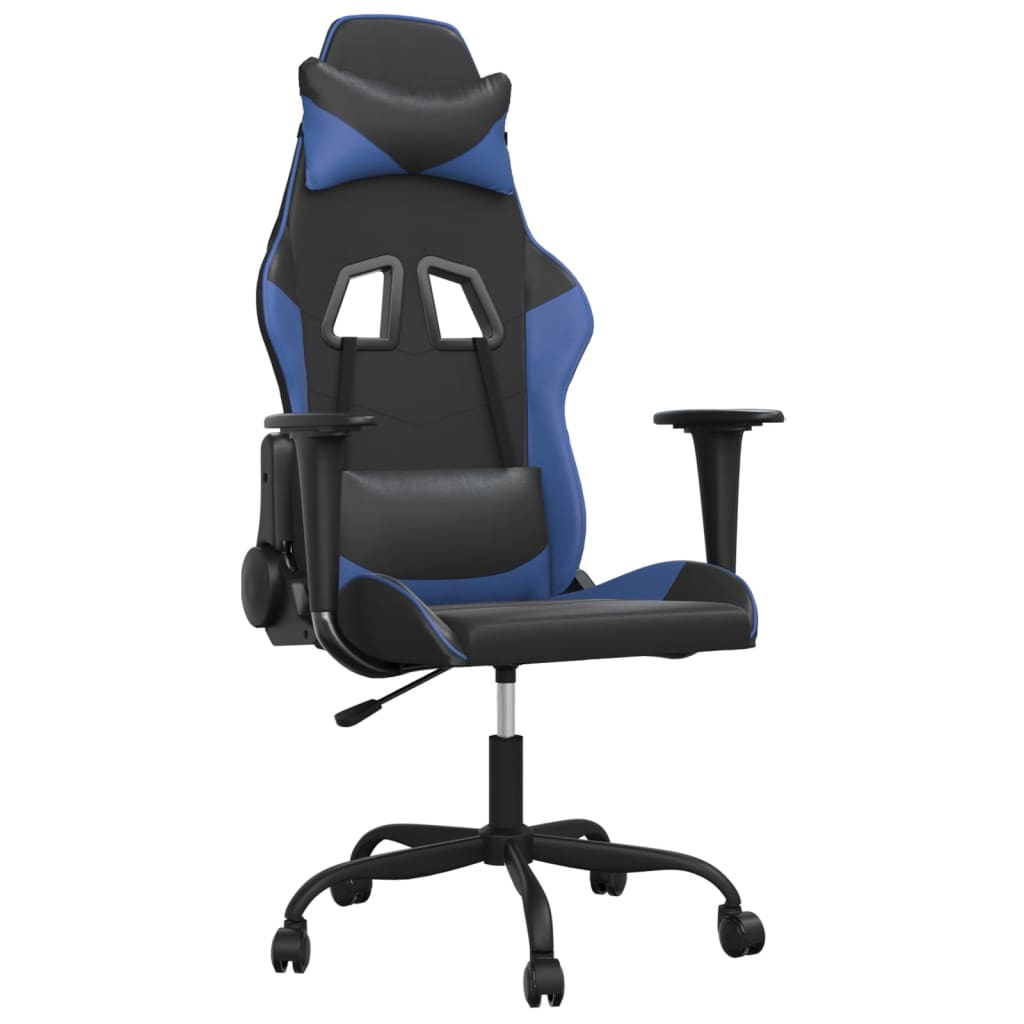 Gaming Chair with Massage Function Black and Blue Synthetic Leather