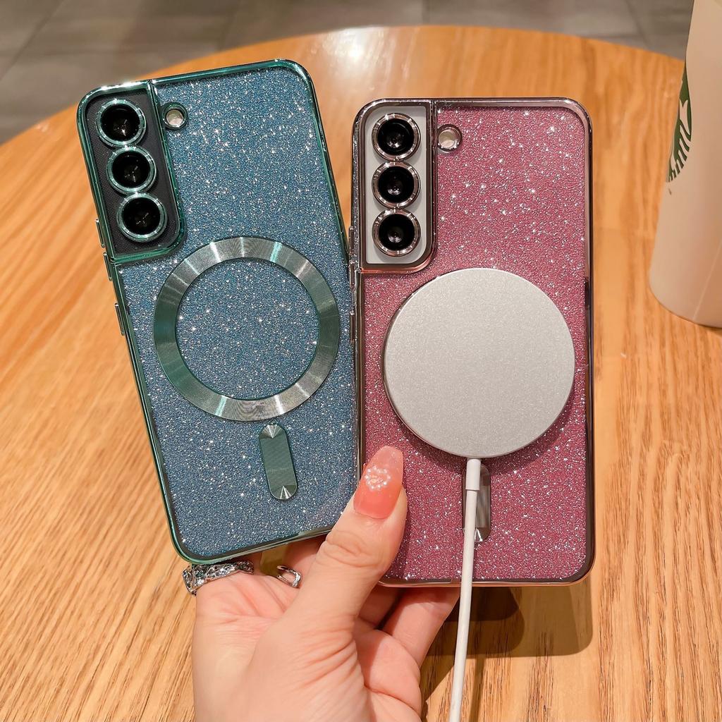 Applicable to Samsung S23Ultra mobile phone case electroplating glitter magnetic suction S22plus all-inclusive anti-drop protective case 21U soft