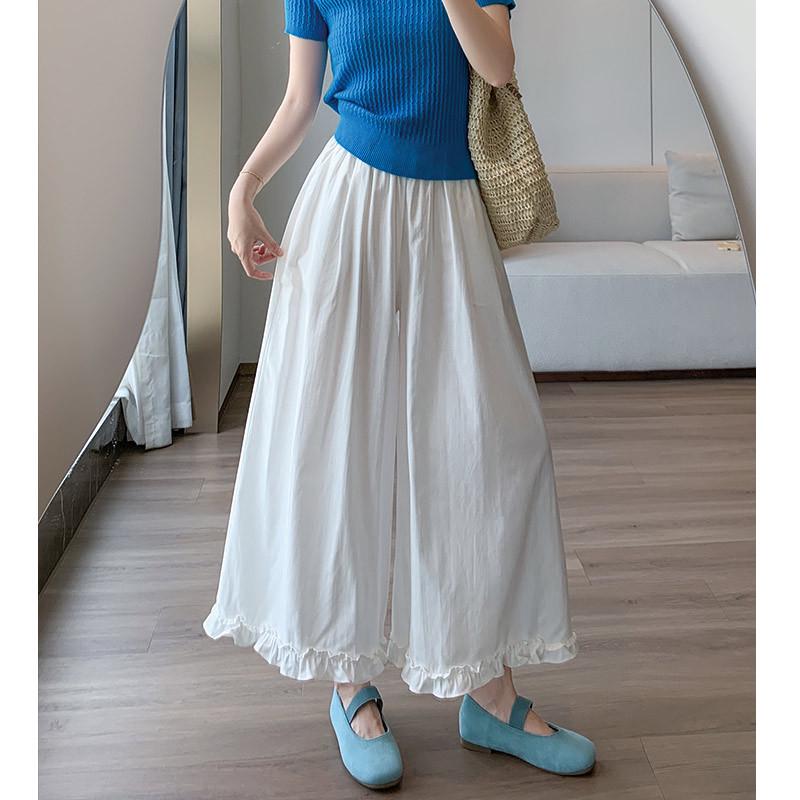 Korean Style Lace Patchwork Ice Silk Wide-Leg Pants for Women - High-Waisted, Versatile, Straight Leg, Summer 2026 Collection