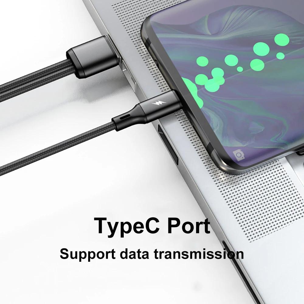 1.2 Meter 2 in 1 USB Type C Cable 6A Fast Charging Wire Adapter USB C To Type C Data Line For Smart Cell Phone charge Cords