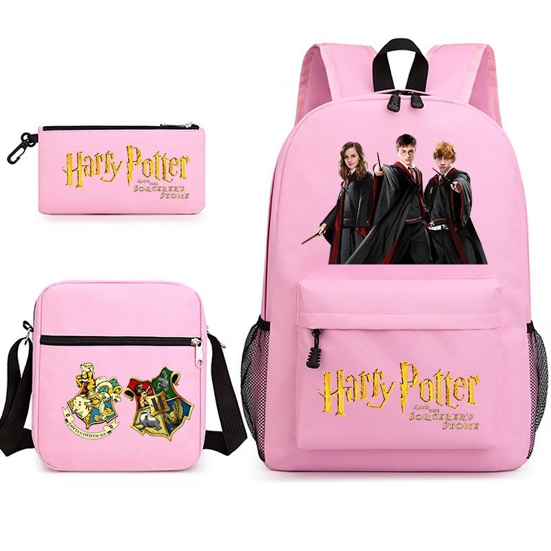 Large Capacity Schoolbag with Shoulder Strap; Student Three-piece Pencil Case Set