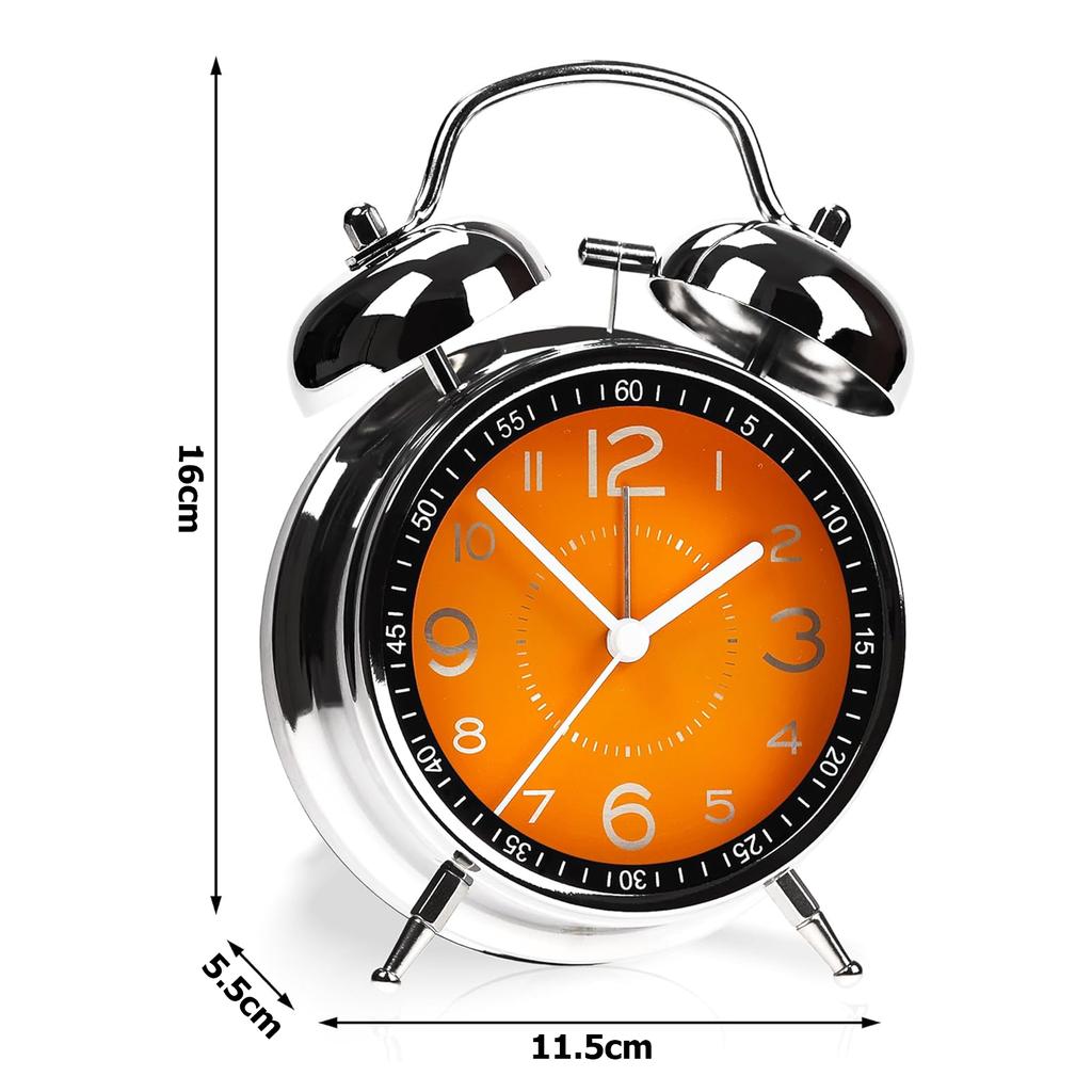 4-Zoll-Wecker aus Metall, leise, nicht tickend, Nachttischwecker, Vintage-Tischuhr mit Doppelglocke für Tiefschläfer, Kinder