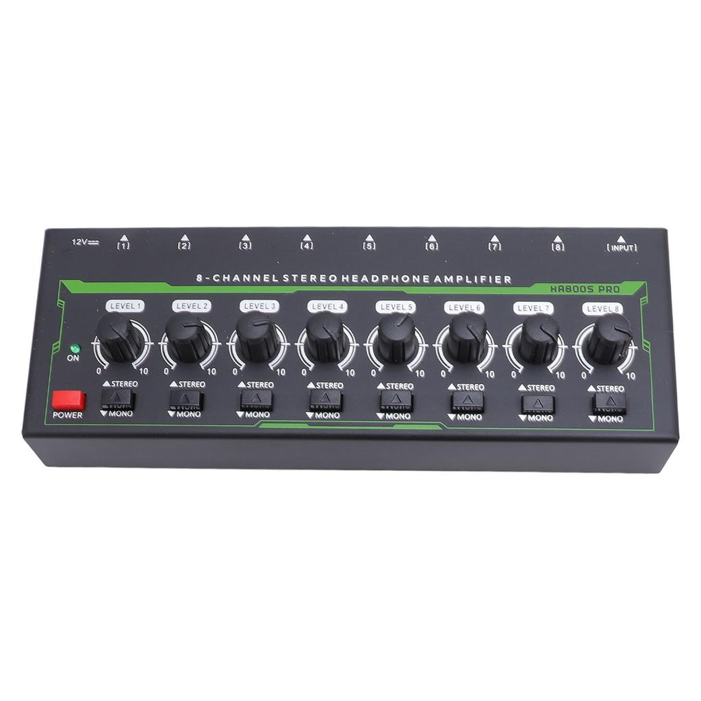 8 Channel Stereo Headphone Amplifier 6.35MM Interface Independent Volume Control Headphone Amp with RGB Light US Plug