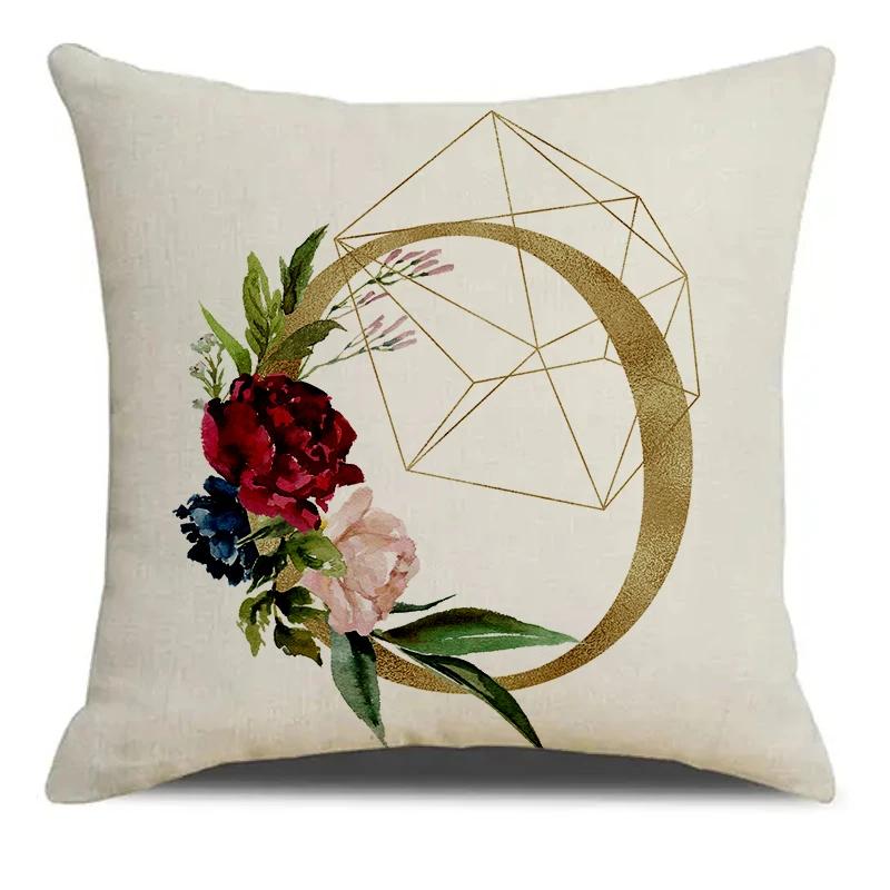 Golden Letters I & YOU Flower Pattern Printed Soft Square Pillowslip  Blend Cushion Cover Pillowcase Living Room Home Decor