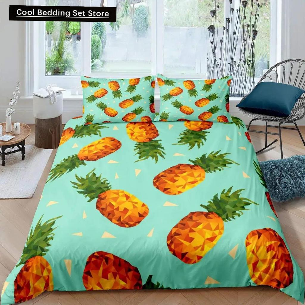 Comforter Pineapple King Size Yellow Geometric Pineapple Bedding Set Seaside Beach Theme Fruit Printed Comforter