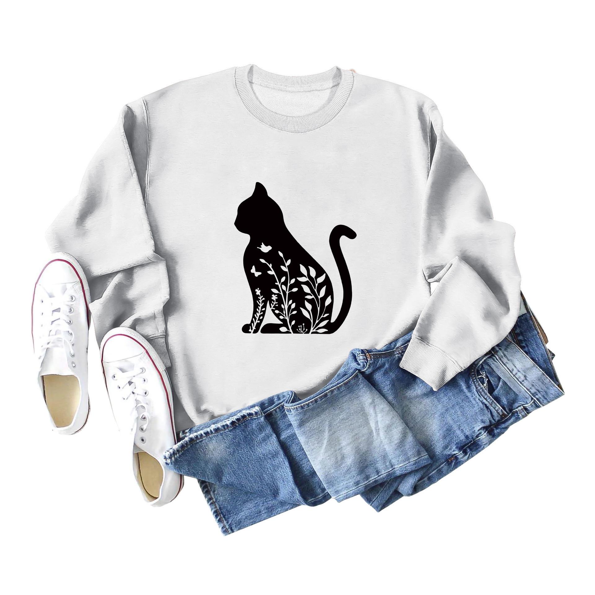 

Женский повседневный свитшот с круглым вырезом и принтом кошки 5XL