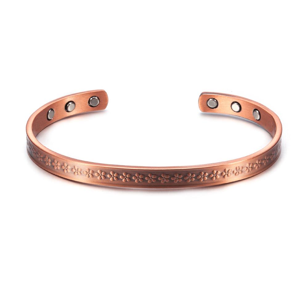 Vinterly Pure Copper Bracelets Magnetic Adjustable 6mm Wide Open Cuff High Magnet Health Energy Bangle Women Resizable Jewelry