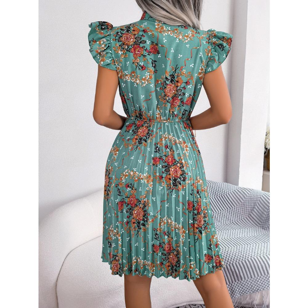 Spring and Summer Temperament Flower Tie Waist Large Swing Pleated Skirt Ladies Fashion Dress Loose Medium Long Skirt