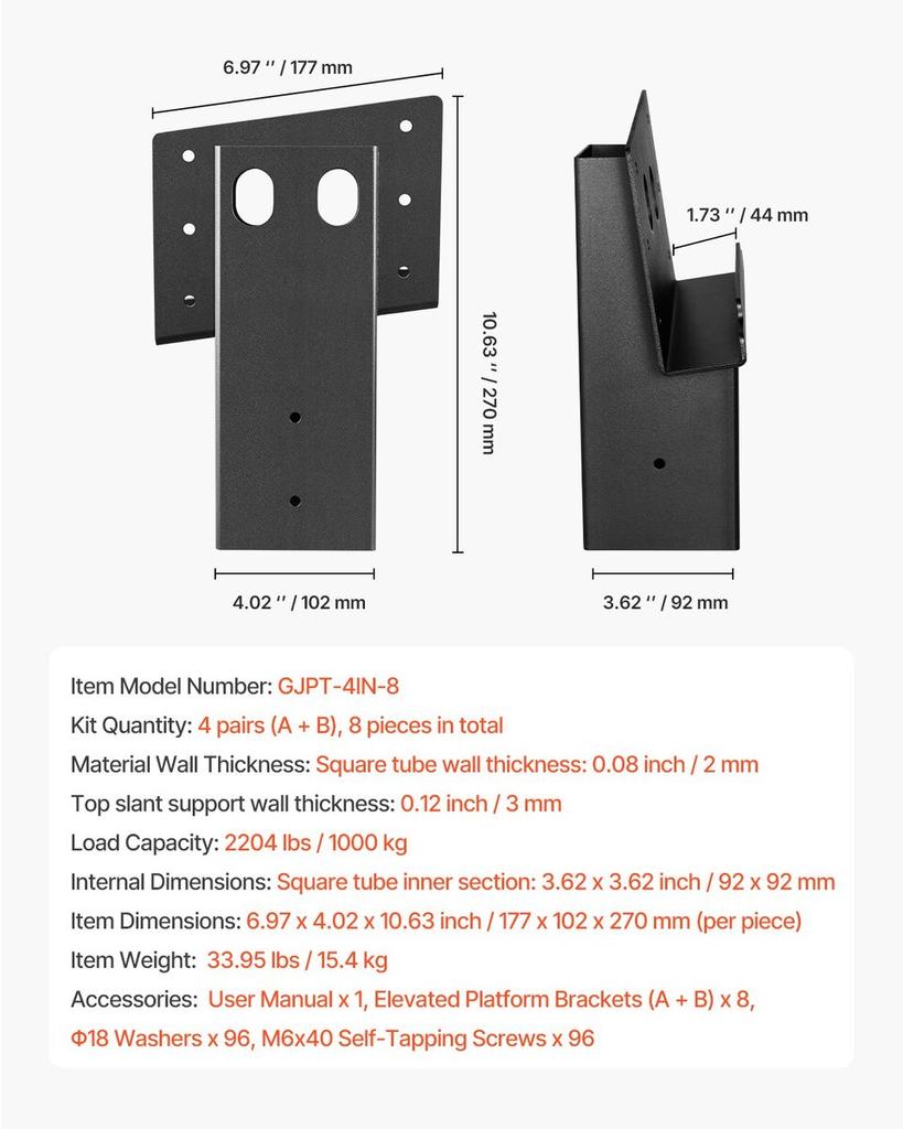 Compound Angle Platform Brackets Fit 3.5x3.5 In/88.9x88.9 Mm Lumber 8 Pcs