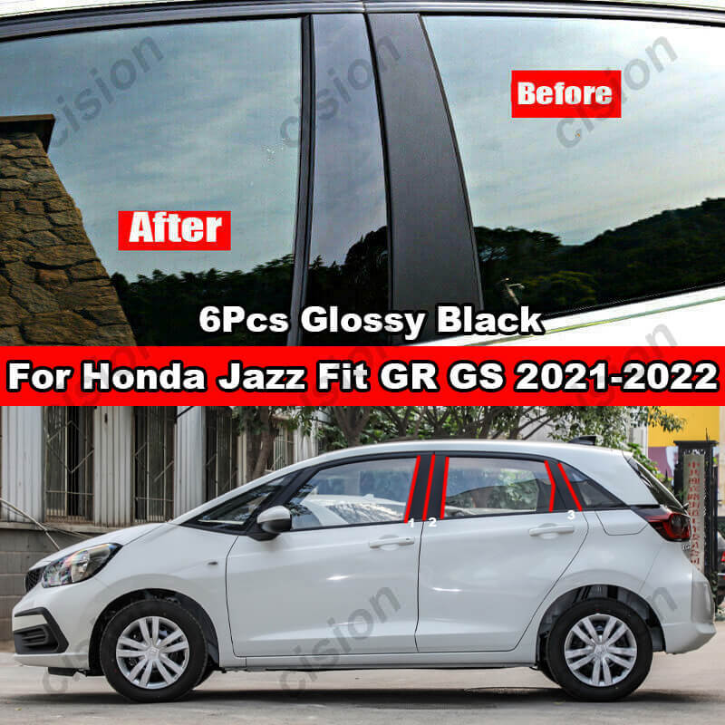 6Pcs Car Window Door Column B C D BC Pillar Post Cover Trim for Honda Jazz Fit GD GE GK GS GR 2001- Mirror Effect PC Sticker