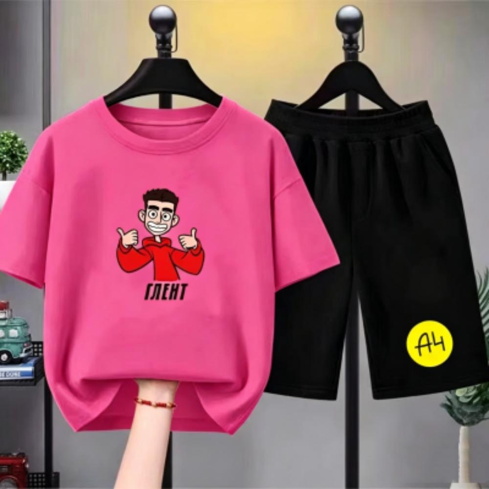 Fashion Men's Short Sleeve T-shirt Men's Set White Black T-shirt Shorts 2pcs Outdoor Casual Men Women's Cartoon Print Set Clothing