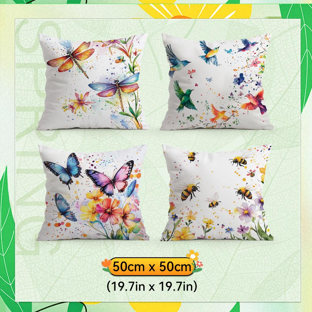 Spring Animal Watercolor Painting Cushions Pillowcase Polyester Cushion Cover Throw Pillow Pillowcover Home Car Sofa Decor
