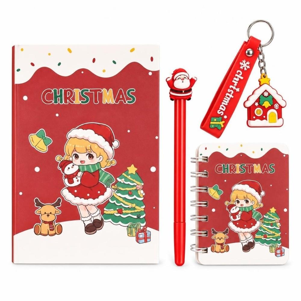 4Pcs/Set Santa Claus Christmas Gel Pen Christmas Keychain Christmas Coil Notebook Holiday Gifts