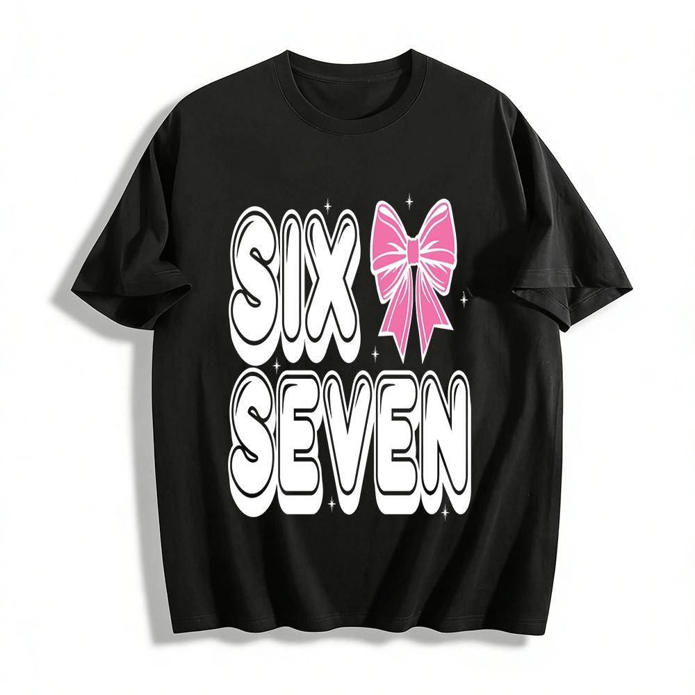 Sweet Pink Bow Print Casual Loose Crew Neck Top Pure cotton T-shirt XXS