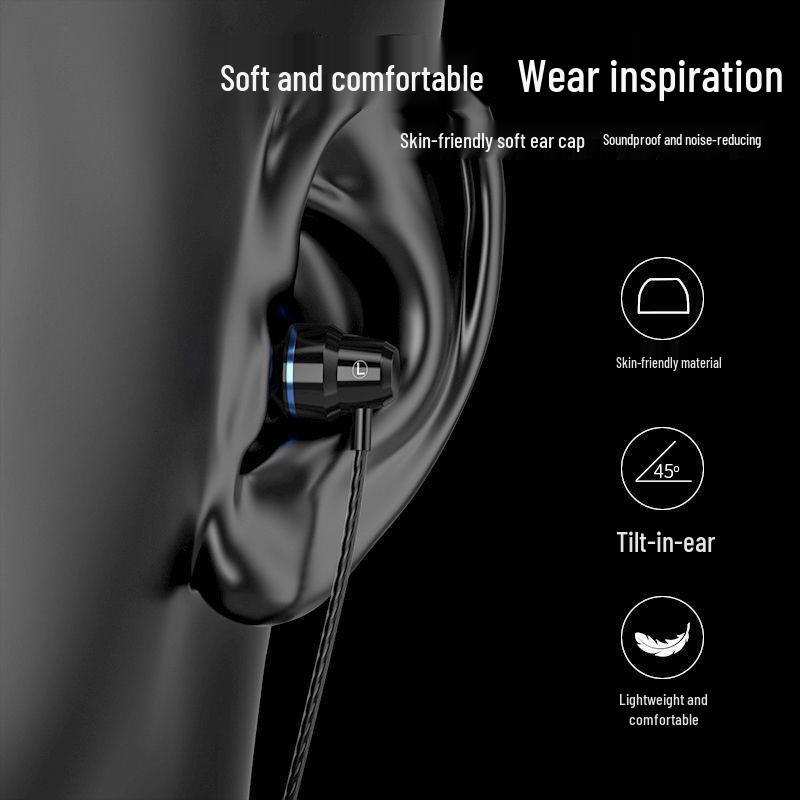 In-Ear Wired Earphones with Heavy Bass and High-Quality Subwoofer, Compatible with Round and Flat Hole Devices