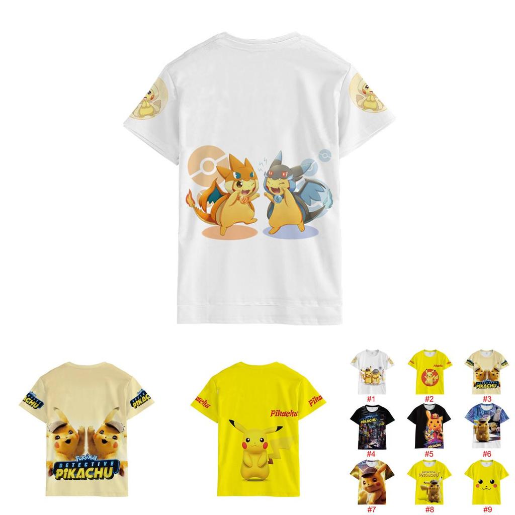 Pokemon Detective Pikachu Tshirt 3d Print Short Sleeve Cosplay Costume Tee Tops