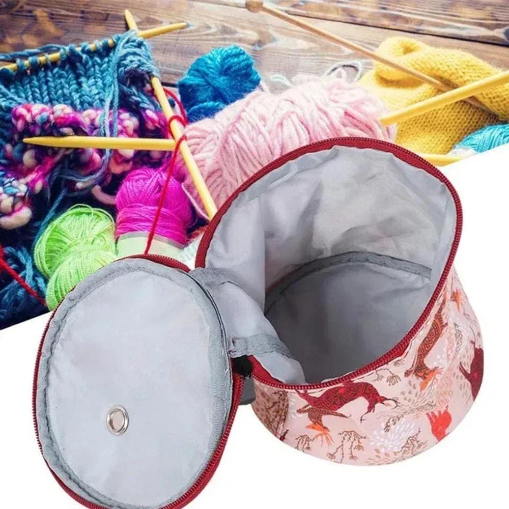 DIY Craft Knitted Round Crochet Bag Yarn Tote Bag Storage Basket Sewing Tool Accessories Bag