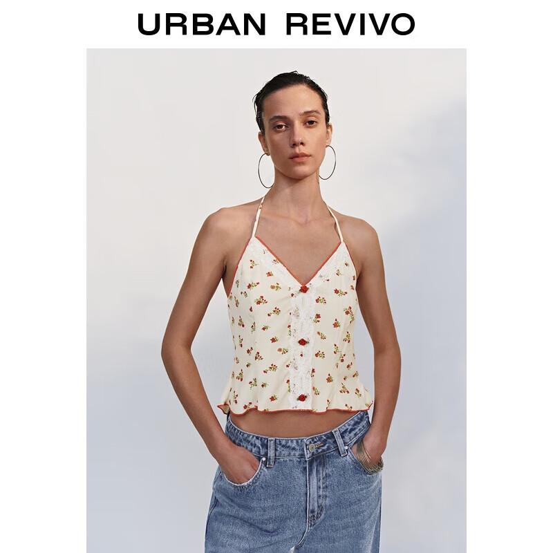 UR 2025 Summer Floral Lace Halter Camisole Top L