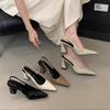 Baotou sandals women's summer 2025 new Korean version commuter high heels French patent leather high-end pointed thick heel single shoes