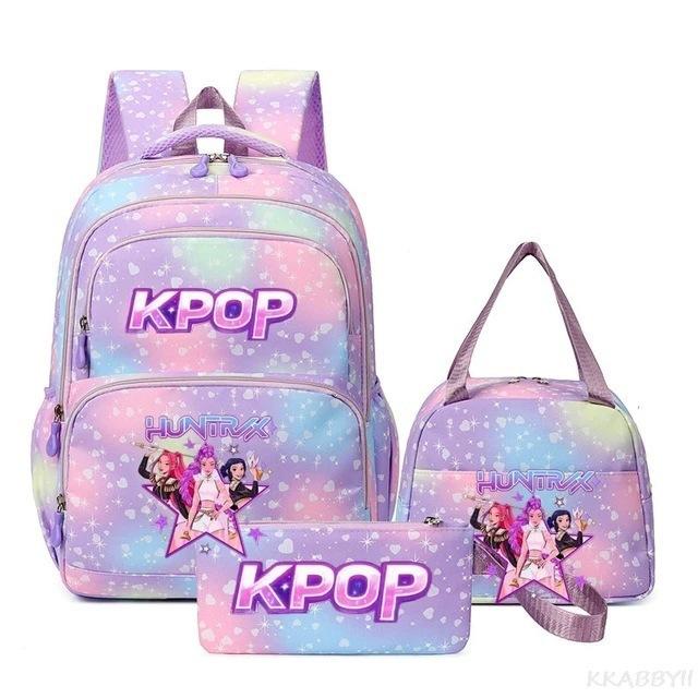 Three-Piece Kpop Demon Hunter Girl Color School Bag Lunch Bag Pencil Case Set Gift Box