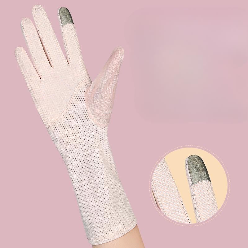 Sun Protection Gloves for Women In Summer Outdoor Driving and Riding Anti UV Touch Screen Anti Slip Medium Length Thin Lace Gloves