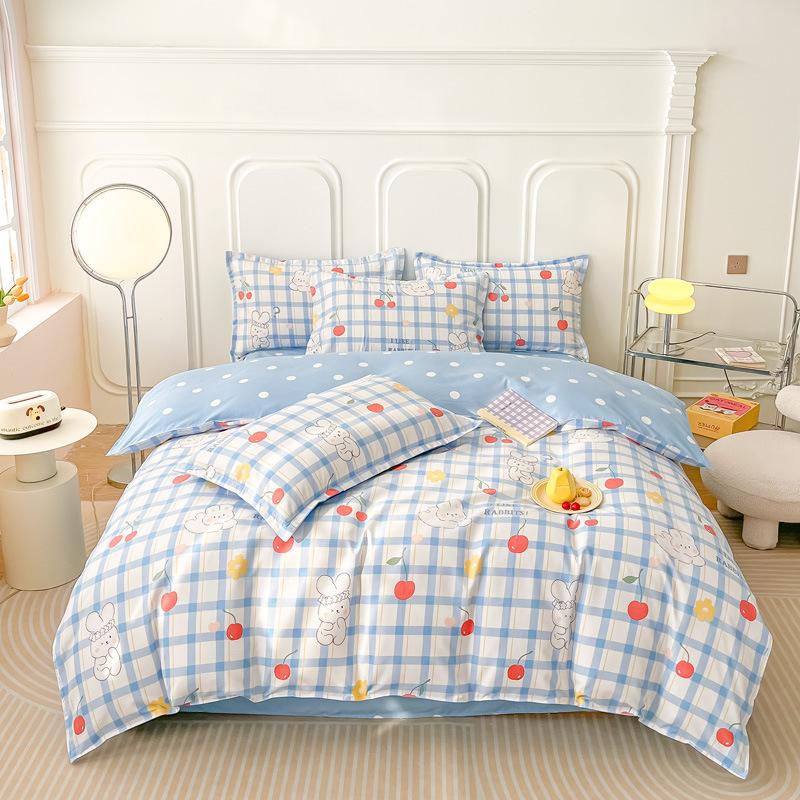 Pure Cotton Abraded Bedding Four-piece Set, Bed Sheet Quilt Cover, Dormitory Cotton Three-piece Set