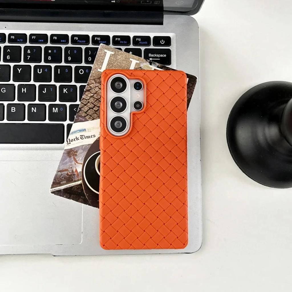 Luxury Woven Weave Pattern Leather Soft TPU Protective Phone Case for Samsung Galaxy S26 Ultra S25 Plus Shockproof Back Cover