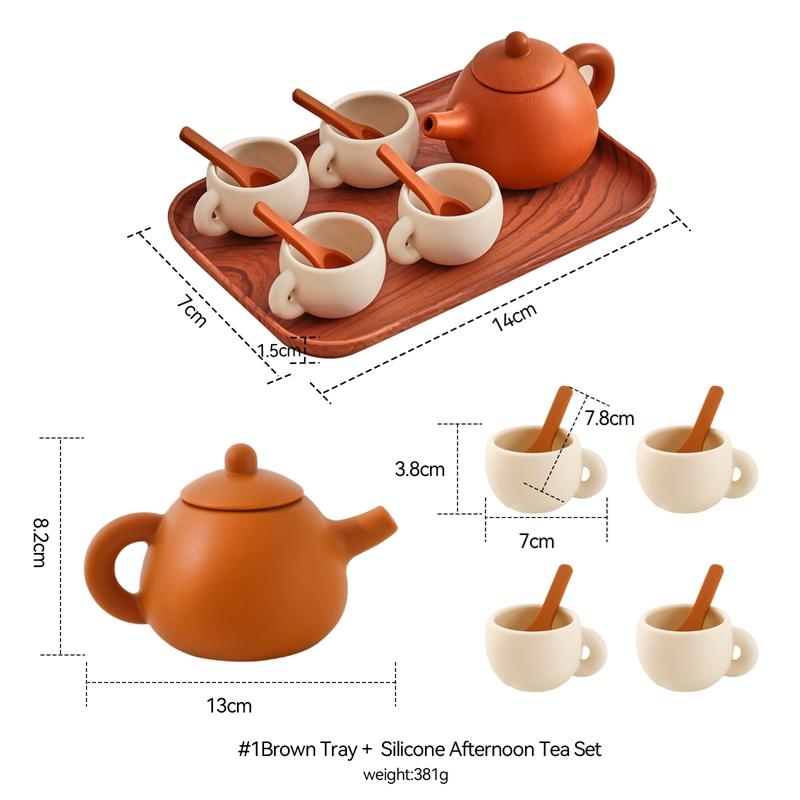 Montessori Afternoon Tea Set Baby Teething Toy Kids Simulated Kitchen Silicone Teapot Teacups Infant Early Education Toy Gift
