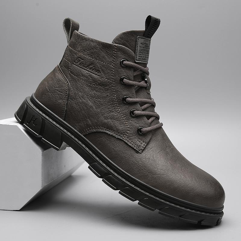 Fashion Luxury Leather Mens Boots 2025 Trend Lace-up Round Toe Boots High Quality Original Design Thick Bottom Comfortable Mens Shoes