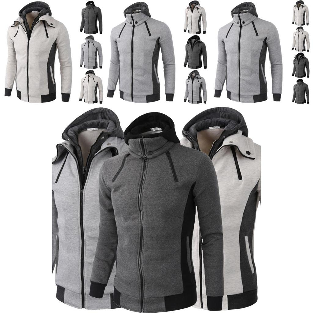 Stylish Mens Solid Color Hoodie With Zipper Closure And Cozy Side Pockets For Comfort