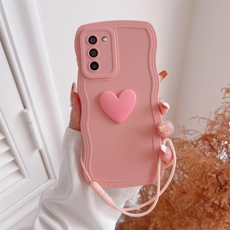 S 21 23 22 Love Heart Wavy Wrist Strap Silicone Case For Samsung Galaxy S23 S21 S22 Plus Ultra S20 Fe S21fe Lanyard Cover S20fe