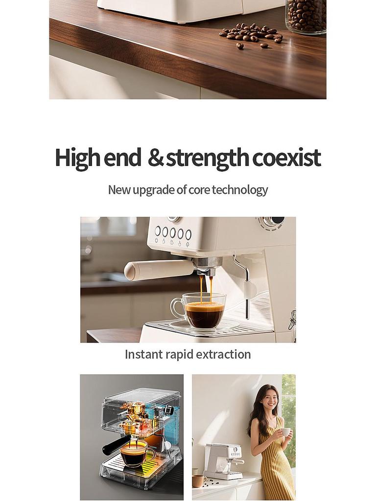 Macchina da Caffè Espresso Italiana Semiautomatica Transfrontaliera con Estrazione ad Alta Pressione e Montalatte Integrato