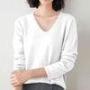 Women's Fashion Loose Knit Sweater Bottom Shirt V-Neck Pullover Long Sleeve Solid Color Top