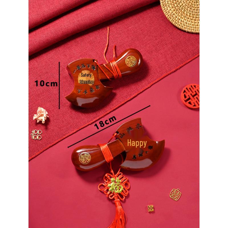 Peach Wood Deep Red Axe Pendant: Wedding Blessing for New Home & Bed-Pressing Ceremony