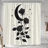 Romantic Black Roses & Crescent Moon Shower Curtain - Sparkling Stars, Soft Beige Background, Durable Polyester, Bathroom Decor