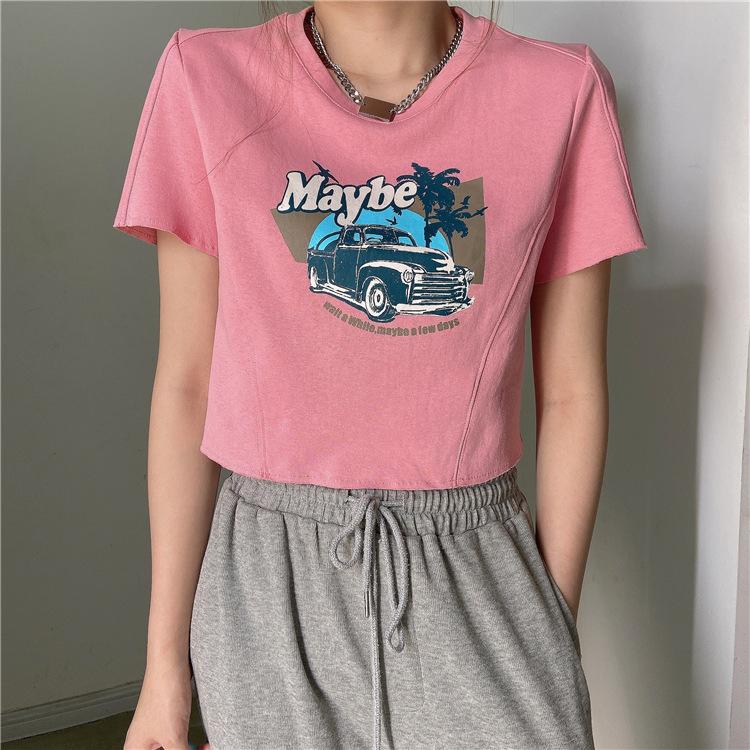 

Корейская версия футболки Ins Printed для женщин, лето, свободный короткий вырез, шикарный стиль Гонконга, новый короткий рукав, топ-тренд 2XL