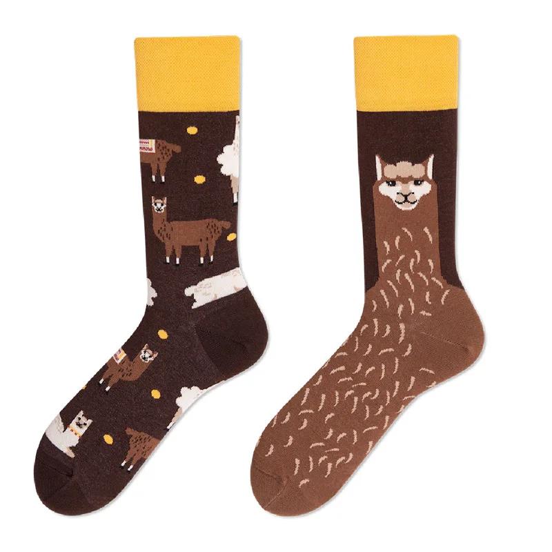 New Creative Couple AB Asymmetric Trendy Socks Fashionable Personalized Trendy Cartoon Jacquard Long Tube Cotton Socks