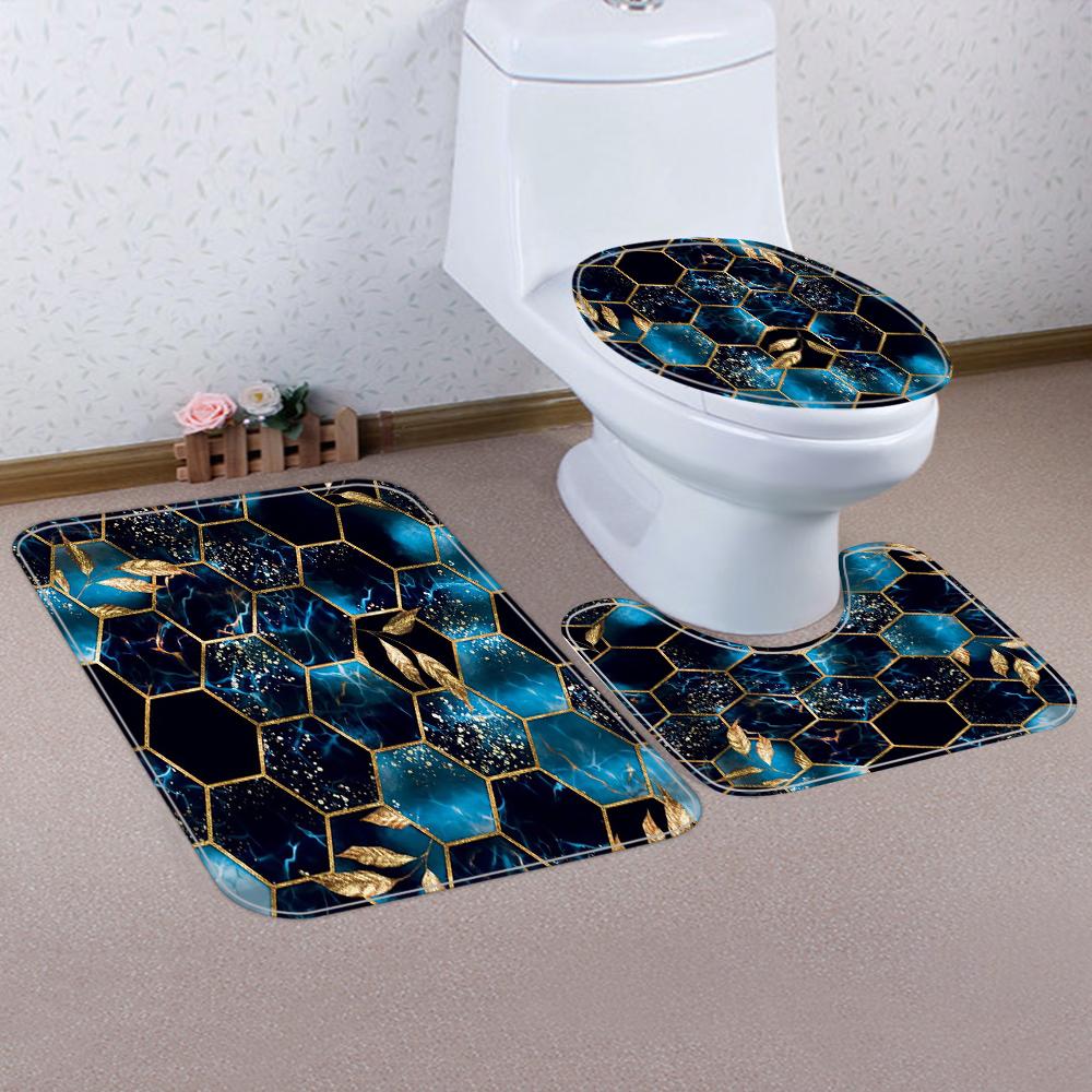 1/4 Geometriskt rutnät duschdraperier, Toalettsitsdekoration, Duschdraperi med matta och toalettlock, 12 70.8x70.8 tum krokar