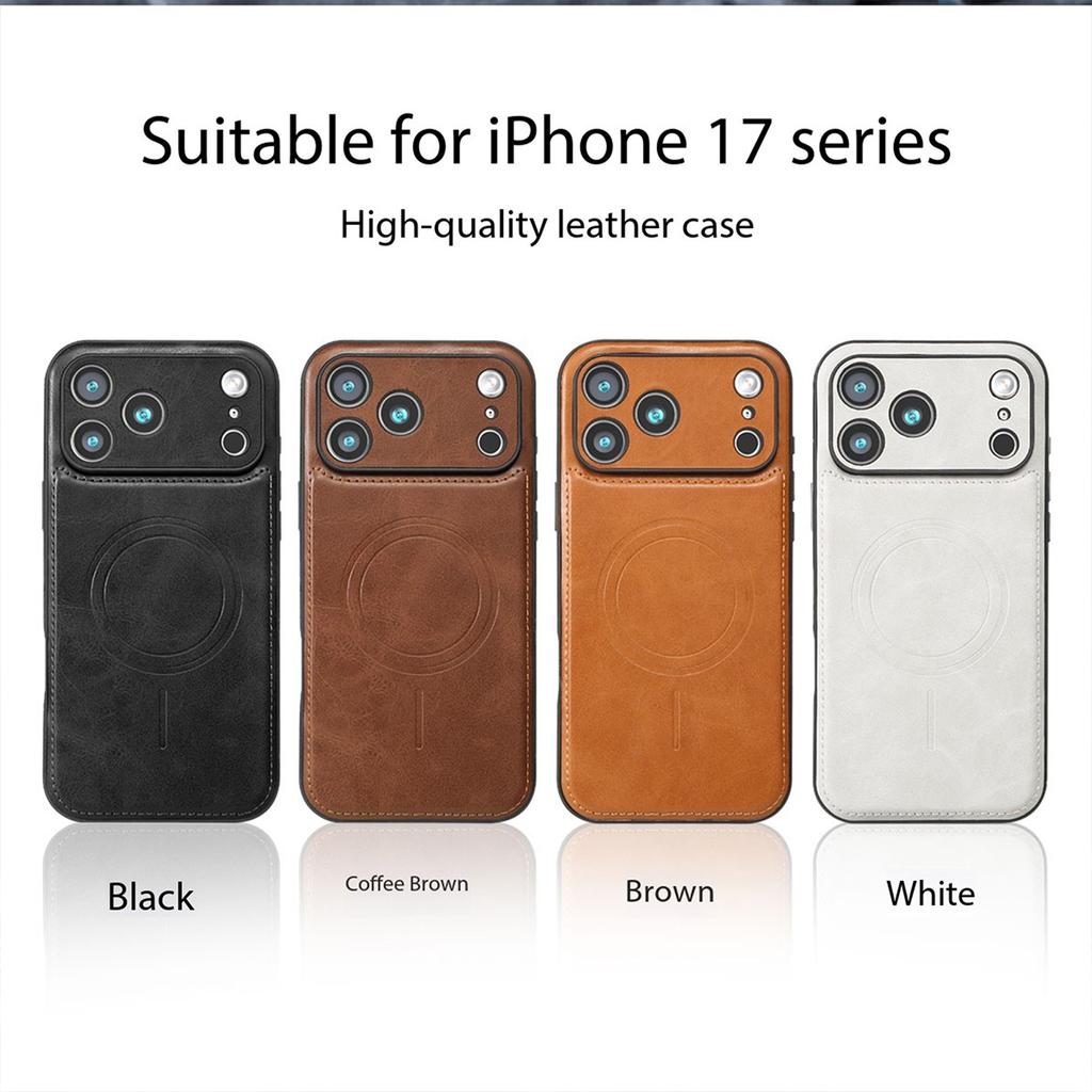 Luxury Cowhide Leather Lens Protection Case for iPhone 17 Pro Max Air 16 Pro 16e 15 Plus 14 13 12 Wireless Charging Phone Cover