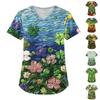 Plus Size Printed Scrub Working Uniform Tops For Women's V-Neck St. Patrick's Day Print Short Sleeve Fun T-Shirts Workwear Tee With Pockets