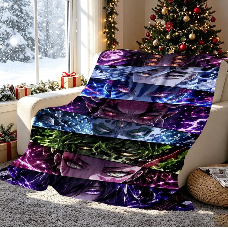 Demon Slayer Pattern Blanket for Home Decoration, Bed, Sofa, Car Travel, Camping, Suitable for All Seasons, Birthday Christmas Gift