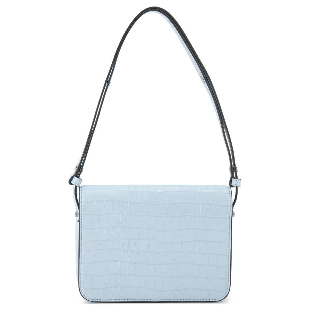 Tory Burch Robinson 21 Magnetic Flap Closure Crocodile Pattern Embossed Leather Handheld Crossbody Shoulder Bag Women Bags Mist-Blue 140610-403