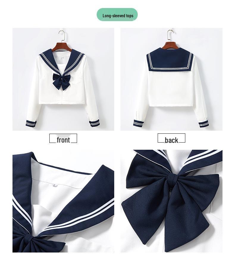 Navy Collar White Sailor Suit JK Uniform Set with Skirt