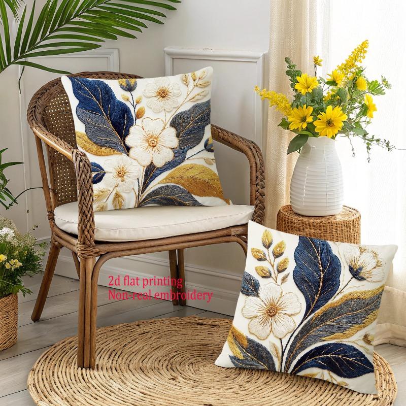 1/4 Stück Luxuriöse Gold Marineblau Florale Kissenbezüge Moderne Boho Dekorative Kissenhüllen für Zuhause Sofa Schlafzimmer