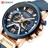 CURREN Rahat Spor Saatler Erkekler için Üst Marka Lüks Askeri Deri kol saati Adam Saat Moda Chronograph Kol Saati